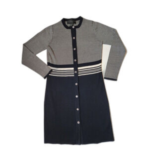 August Silk Striped Button Front Cardigan Dress Women’s XS Black White